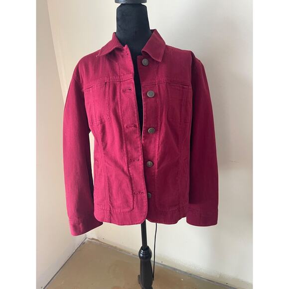 Chico's Jackets & Blazers - Chicos denim jacket 2 medium red embroidered medallion back boho western cotton